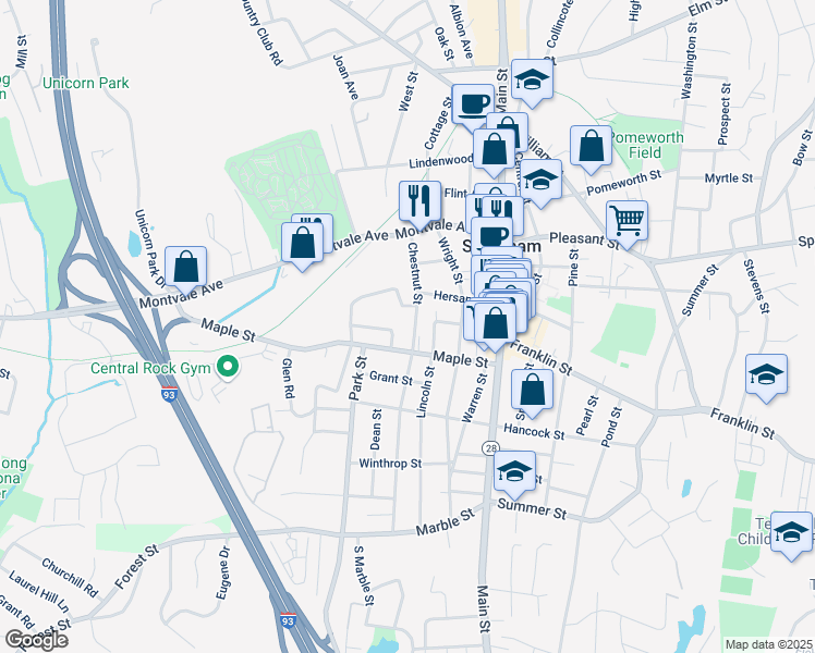 map of restaurants, bars, coffee shops, grocery stores, and more near 31 Chestnut Street in Stoneham