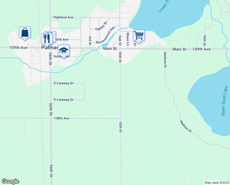map of restaurants, bars, coffee shops, grocery stores, and more near 846 55th Street in Pullman