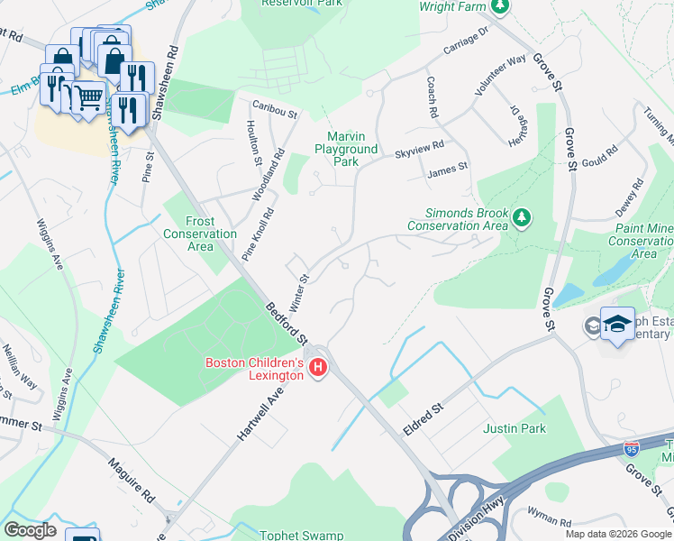 map of restaurants, bars, coffee shops, grocery stores, and more near 15 Fifer Lane in Lexington