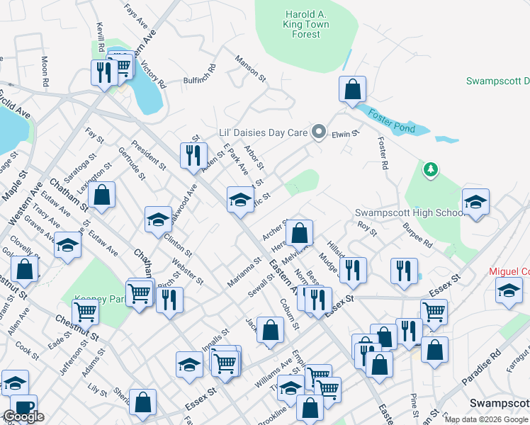 map of restaurants, bars, coffee shops, grocery stores, and more near 37 Pacific Street in Lynn