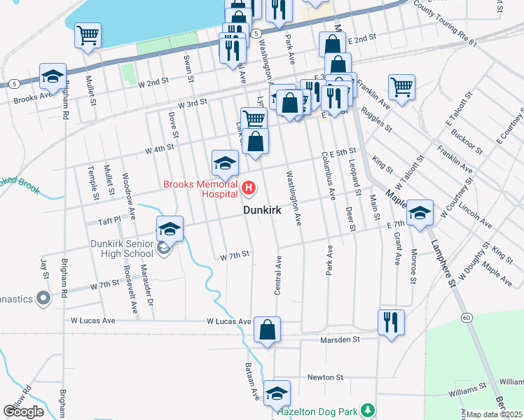 map of restaurants, bars, coffee shops, grocery stores, and more near in Dunkirk