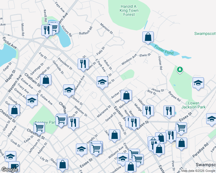 map of restaurants, bars, coffee shops, grocery stores, and more near 37 Pacific Street in Lynn