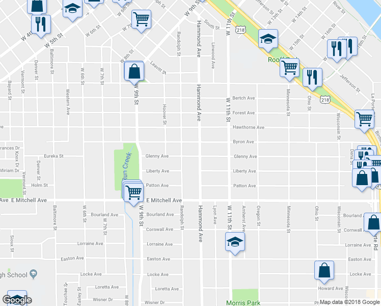 map of restaurants, bars, coffee shops, grocery stores, and more near 1317 Glenny Avenue in Waterloo