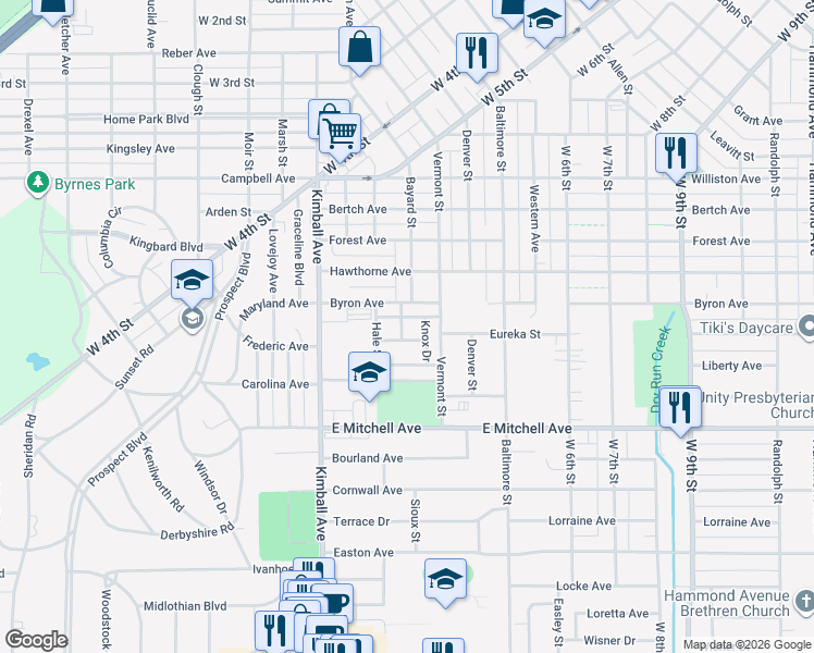 map of restaurants, bars, coffee shops, grocery stores, and more near 306 Byron Avenue in Waterloo
