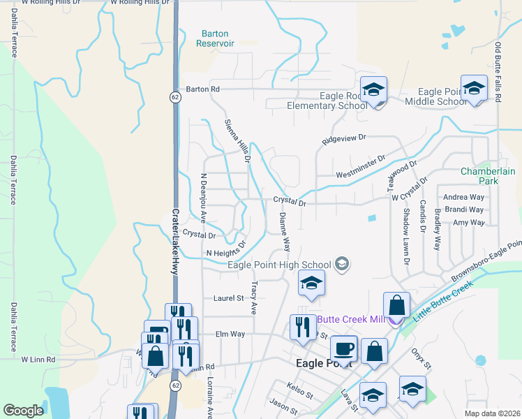 map of restaurants, bars, coffee shops, grocery stores, and more near 845 Crystal Drive in Eagle Point