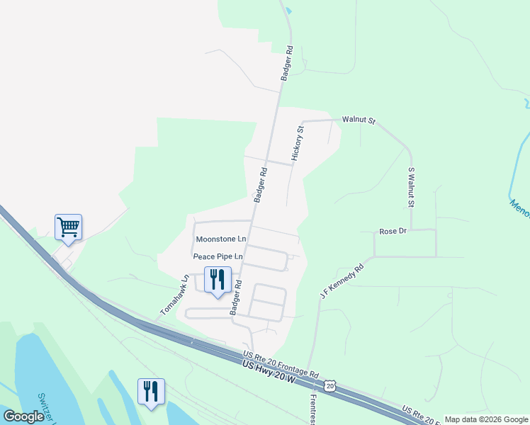map of restaurants, bars, coffee shops, grocery stores, and more near 7260 Badger Road in East Dubuque