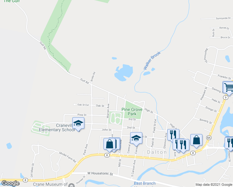 map of restaurants, bars, coffee shops, grocery stores, and more near 379 High Street in Dalton