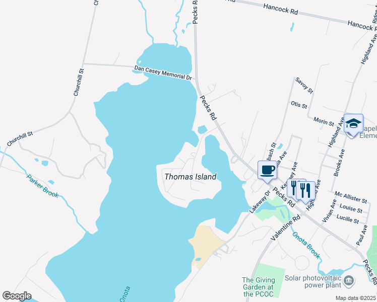 map of restaurants, bars, coffee shops, grocery stores, and more near 70 Thomas Island Road in Pittsfield