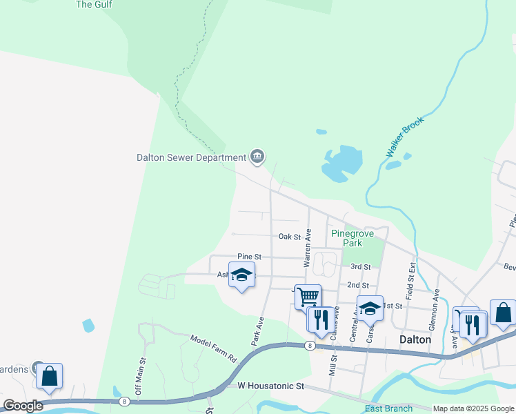 map of restaurants, bars, coffee shops, grocery stores, and more near 16 Chestnut Street in Dalton