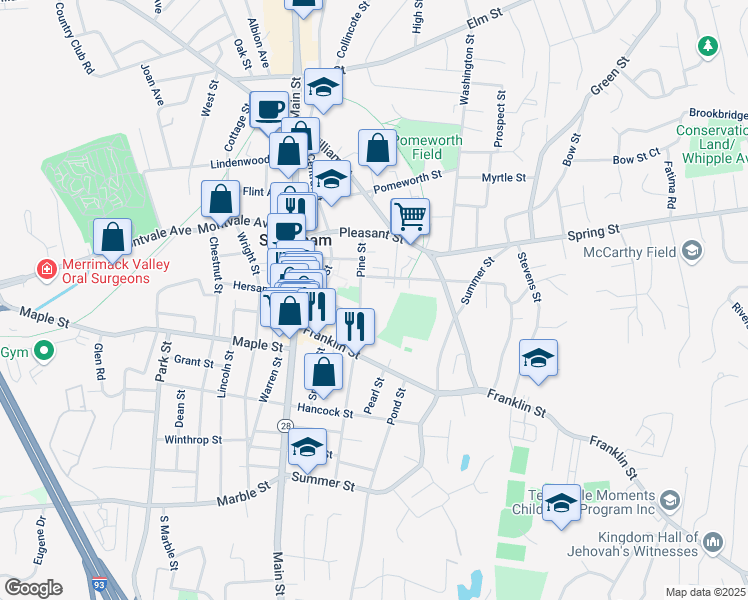 map of restaurants, bars, coffee shops, grocery stores, and more near 16 Pine St in Stoneham