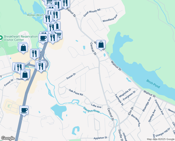 map of restaurants, bars, coffee shops, grocery stores, and more near 13 Pearl Road in Saugus