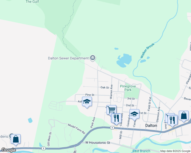 map of restaurants, bars, coffee shops, grocery stores, and more near 16 Chestnut Street in Dalton