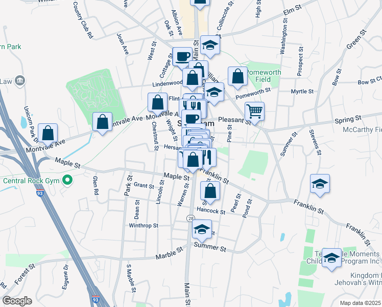 map of restaurants, bars, coffee shops, grocery stores, and more near 375 Main Street in Stoneham