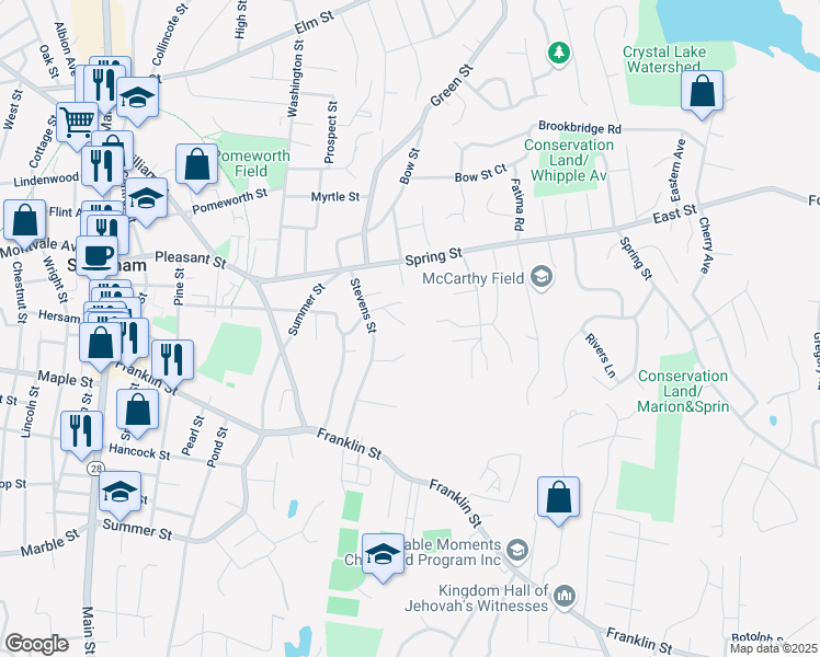 map of restaurants, bars, coffee shops, grocery stores, and more near 10 Patriot Road in Stoneham