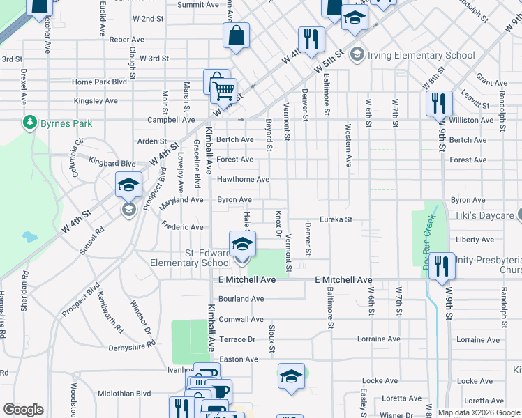 map of restaurants, bars, coffee shops, grocery stores, and more near 206 Parkview Boulevard in Waterloo