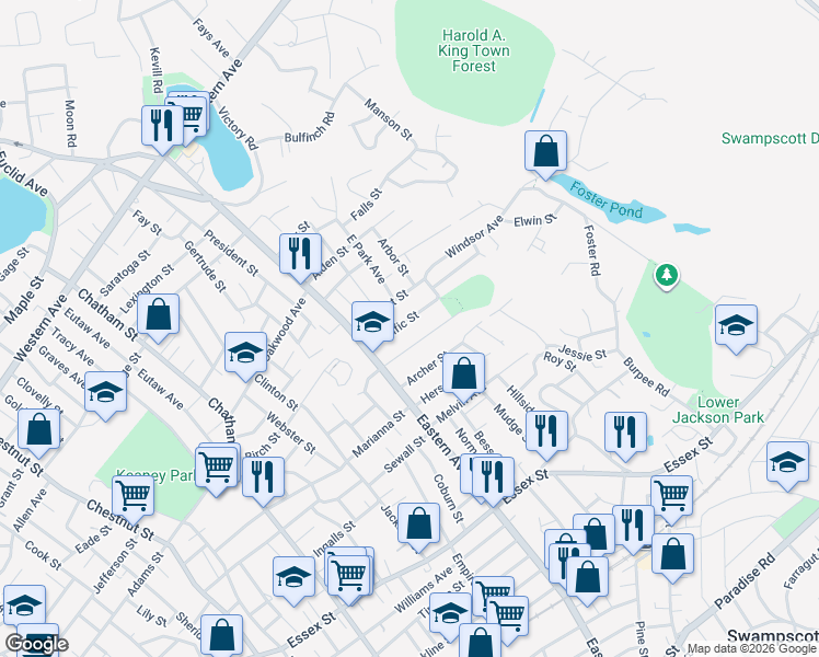 map of restaurants, bars, coffee shops, grocery stores, and more near 37 Pacific St in Lynn