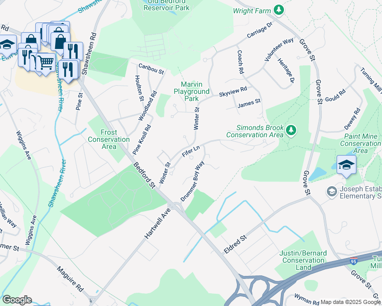 map of restaurants, bars, coffee shops, grocery stores, and more near 21 Fifer Lane in Lexington