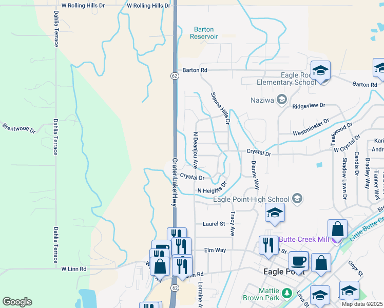map of restaurants, bars, coffee shops, grocery stores, and more near 367 North Deanjou Avenue in Eagle Point
