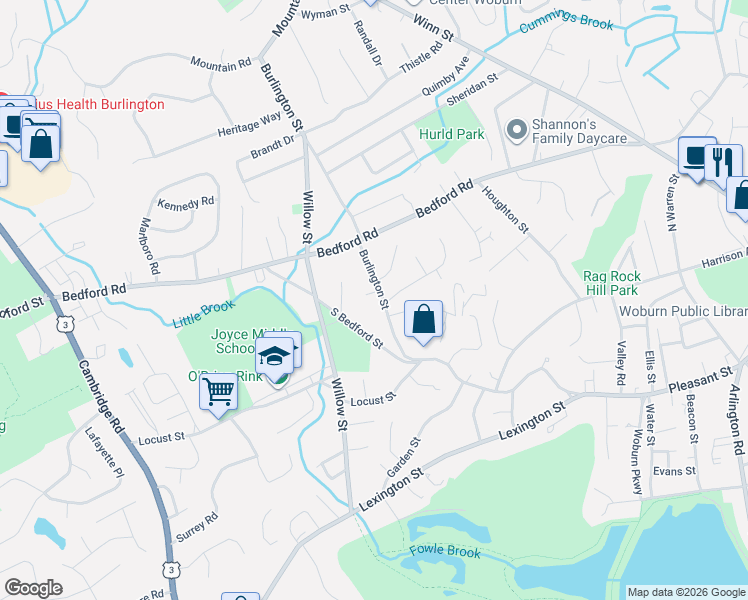 map of restaurants, bars, coffee shops, grocery stores, and more near 5 Corpl Charles J McMahon Drive in Woburn