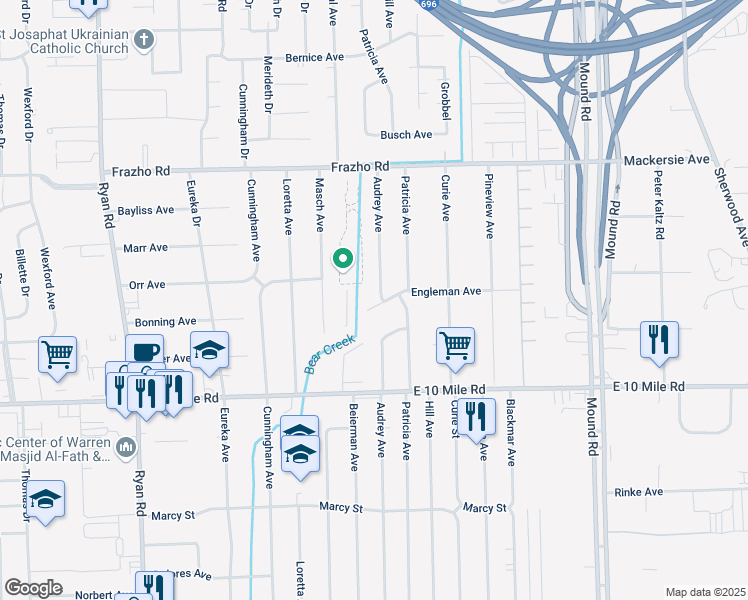 map of restaurants, bars, coffee shops, grocery stores, and more near 4993 Engleman Avenue in Warren