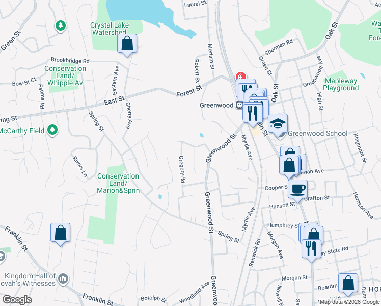 map of restaurants, bars, coffee shops, grocery stores, and more near 3 Arthur Road in Wakefield