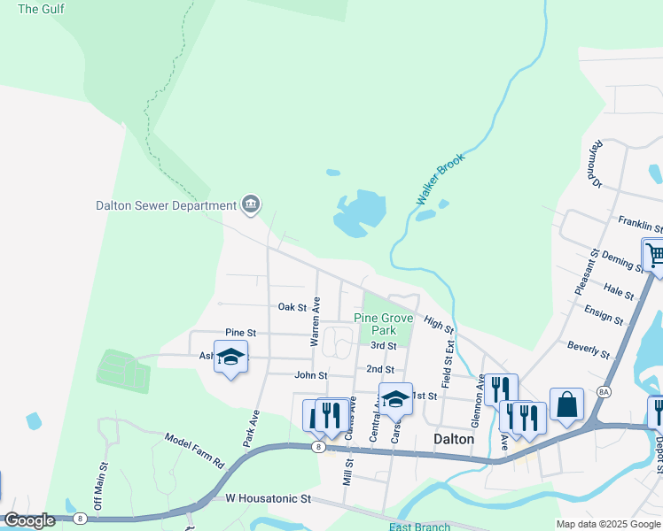 map of restaurants, bars, coffee shops, grocery stores, and more near 379 High St in Dalton
