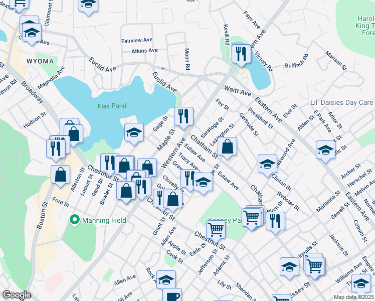 map of restaurants, bars, coffee shops, grocery stores, and more near 185-187 Tracy Avenue in Lynn