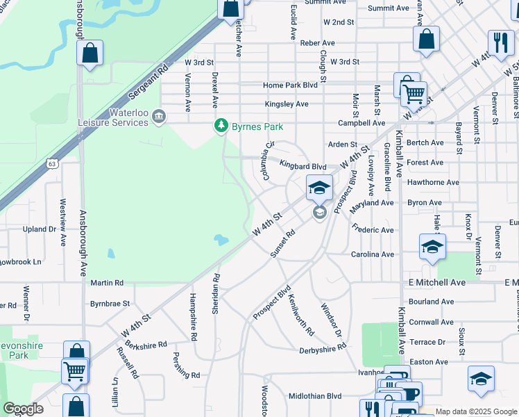map of restaurants, bars, coffee shops, grocery stores, and more near 1010-1098 Fletcher Ave in Waterloo