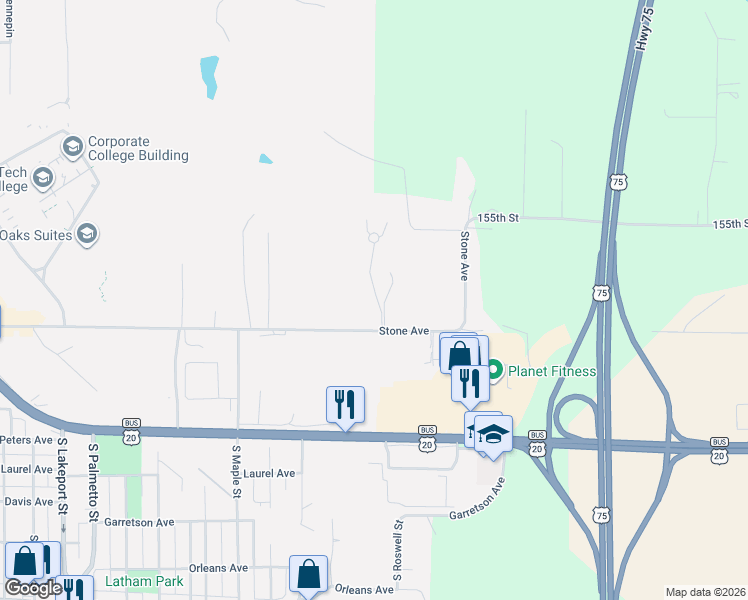 map of restaurants, bars, coffee shops, grocery stores, and more near 1101-1199 Meadow View Court in Sioux City