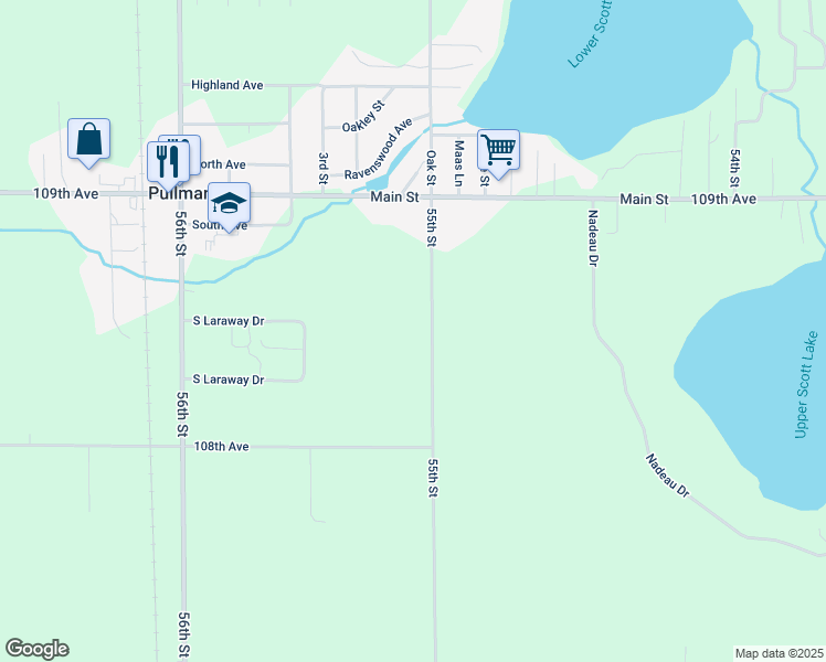 map of restaurants, bars, coffee shops, grocery stores, and more near 846 55th Street in Pullman