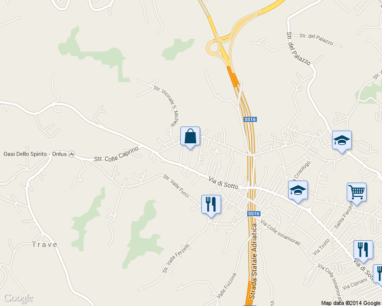 map of restaurants, bars, coffee shops, grocery stores, and more near Via Famiglia Carota in Pescara
