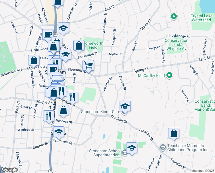 map of restaurants, bars, coffee shops, grocery stores, and more near 41 Gould Street in Stoneham