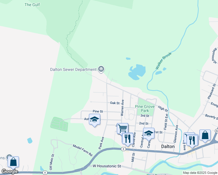 map of restaurants, bars, coffee shops, grocery stores, and more near 448 High Street in Dalton