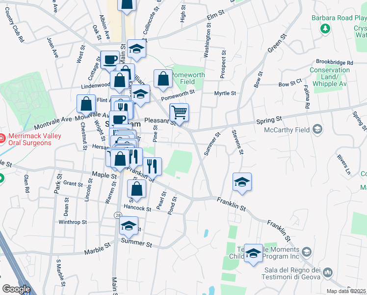 map of restaurants, bars, coffee shops, grocery stores, and more near 19 Gould Street in Stoneham