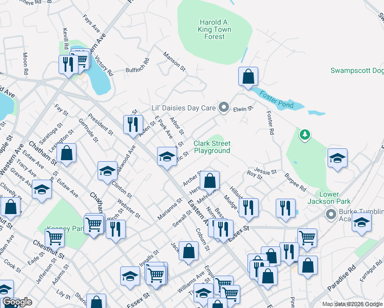 map of restaurants, bars, coffee shops, grocery stores, and more near 37 Pacific Street in Lynn