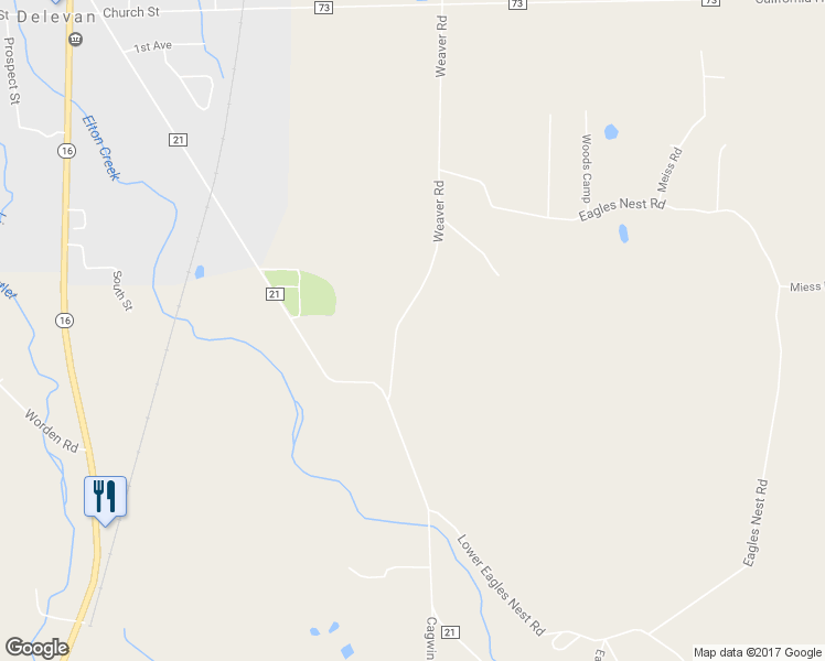 map of restaurants, bars, coffee shops, grocery stores, and more near 11048 Weaver Road in Delevan