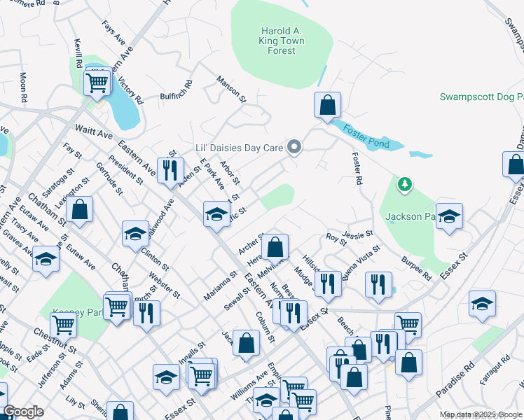 map of restaurants, bars, coffee shops, grocery stores, and more near 88 Clark Street in Lynn