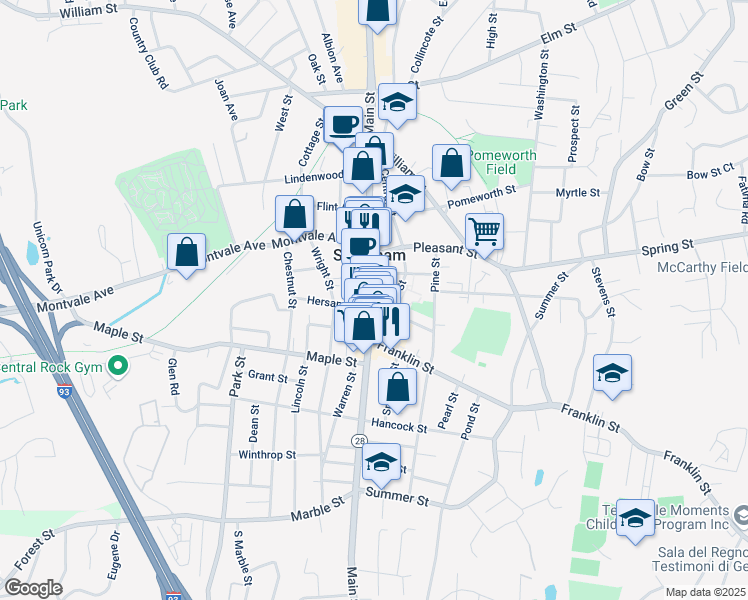 map of restaurants, bars, coffee shops, grocery stores, and more near 375 Main Street in Stoneham