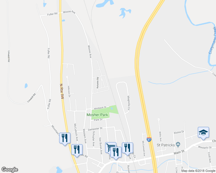 map of restaurants, bars, coffee shops, grocery stores, and more near Winter Drive in Ravena