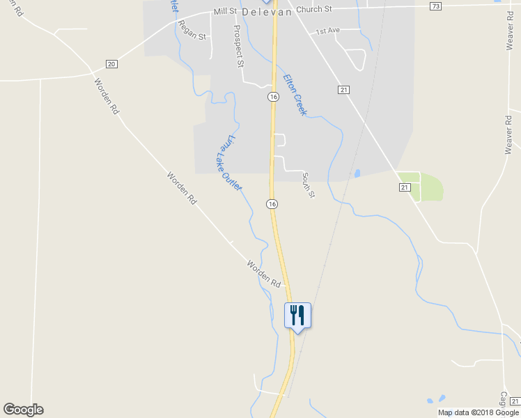 map of restaurants, bars, coffee shops, grocery stores, and more near 11039 New York 16 in Delevan