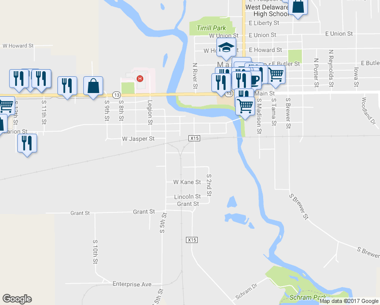 map of restaurants, bars, coffee shops, grocery stores, and more near 425 West Warren Street in Manchester