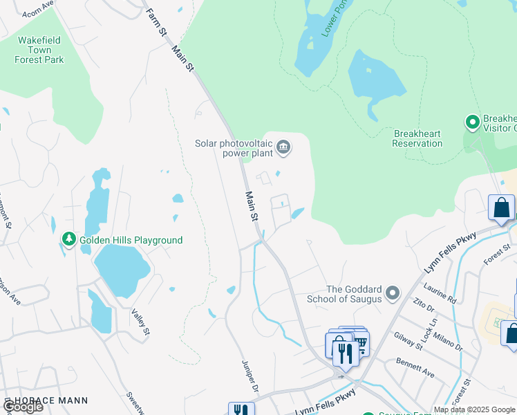 map of restaurants, bars, coffee shops, grocery stores, and more near 501A Main Street in Saugus