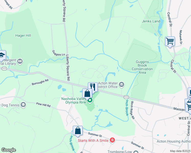 map of restaurants, bars, coffee shops, grocery stores, and more near 60 Macintosh Lane in Boxborough