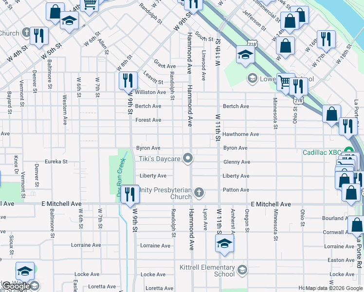 map of restaurants, bars, coffee shops, grocery stores, and more near 1315 Byron Avenue in Waterloo