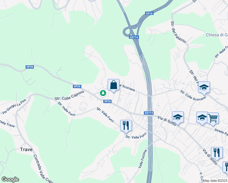 map of restaurants, bars, coffee shops, grocery stores, and more near Via Famiglia Carota in Pescara