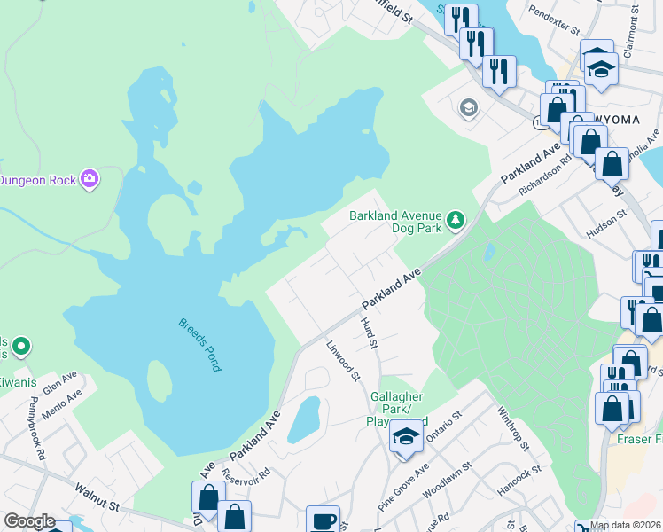 map of restaurants, bars, coffee shops, grocery stores, and more near 28 B Street in Lynn