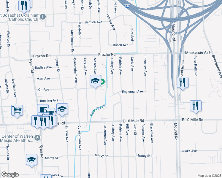 map of restaurants, bars, coffee shops, grocery stores, and more near 4993 Engleman Avenue in Warren