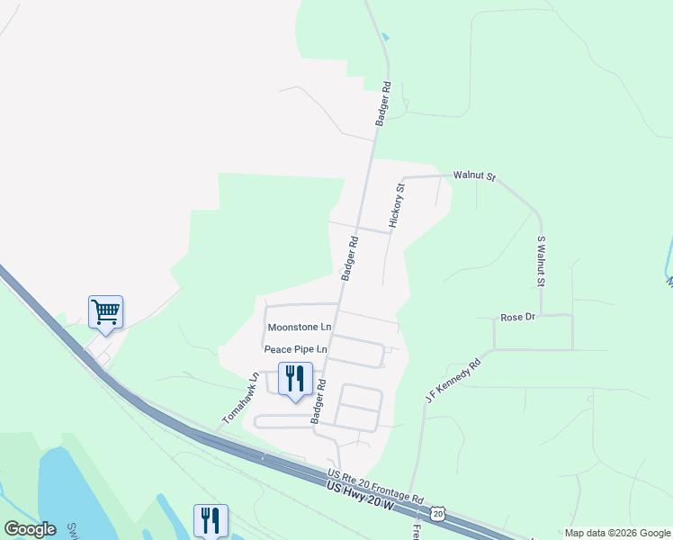 map of restaurants, bars, coffee shops, grocery stores, and more near 7260 Badger Road in East Dubuque