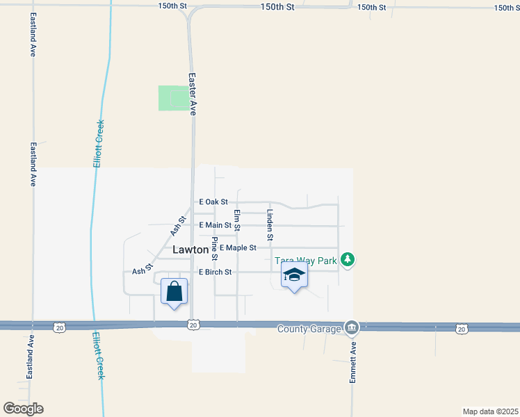 map of restaurants, bars, coffee shops, grocery stores, and more near 301-399 East Main Street in Lawton