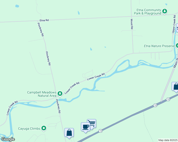 map of restaurants, bars, coffee shops, grocery stores, and more near 220 Lower Creek Road in Ithaca